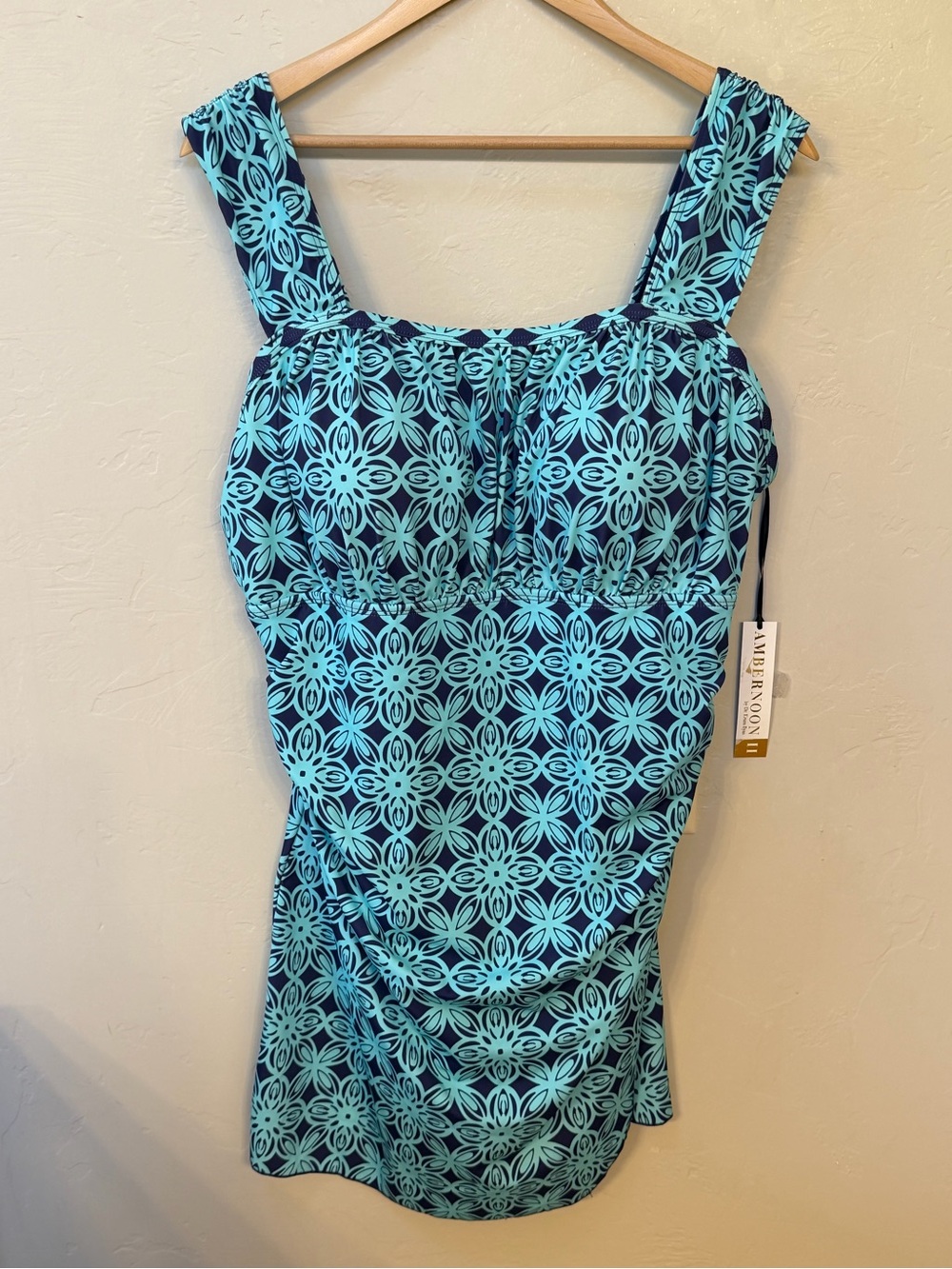 AMBERNOON II by Dr. Erum UPF 50 Wide Strap Swim Dress TURQUOISE Tile sz 16 - NWT